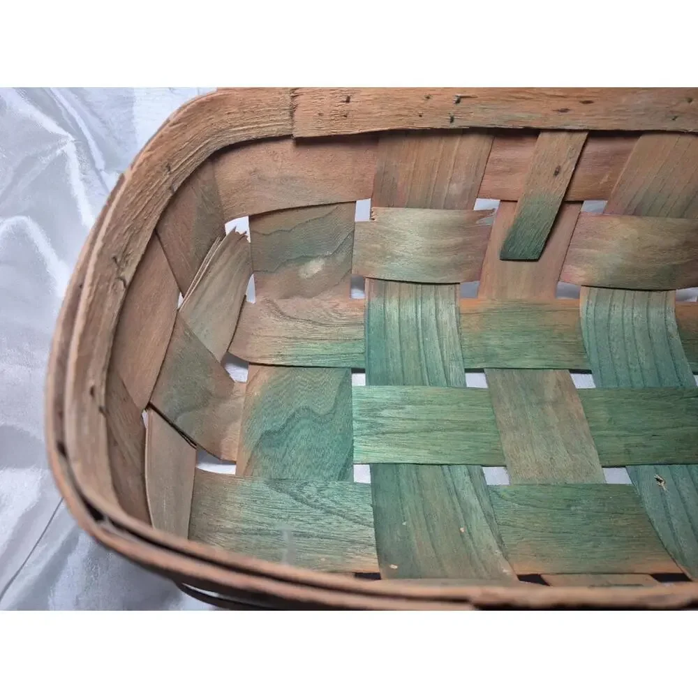 Antique Woven Wood Splint Gathering/Fruit/Market Basket With Handle 9